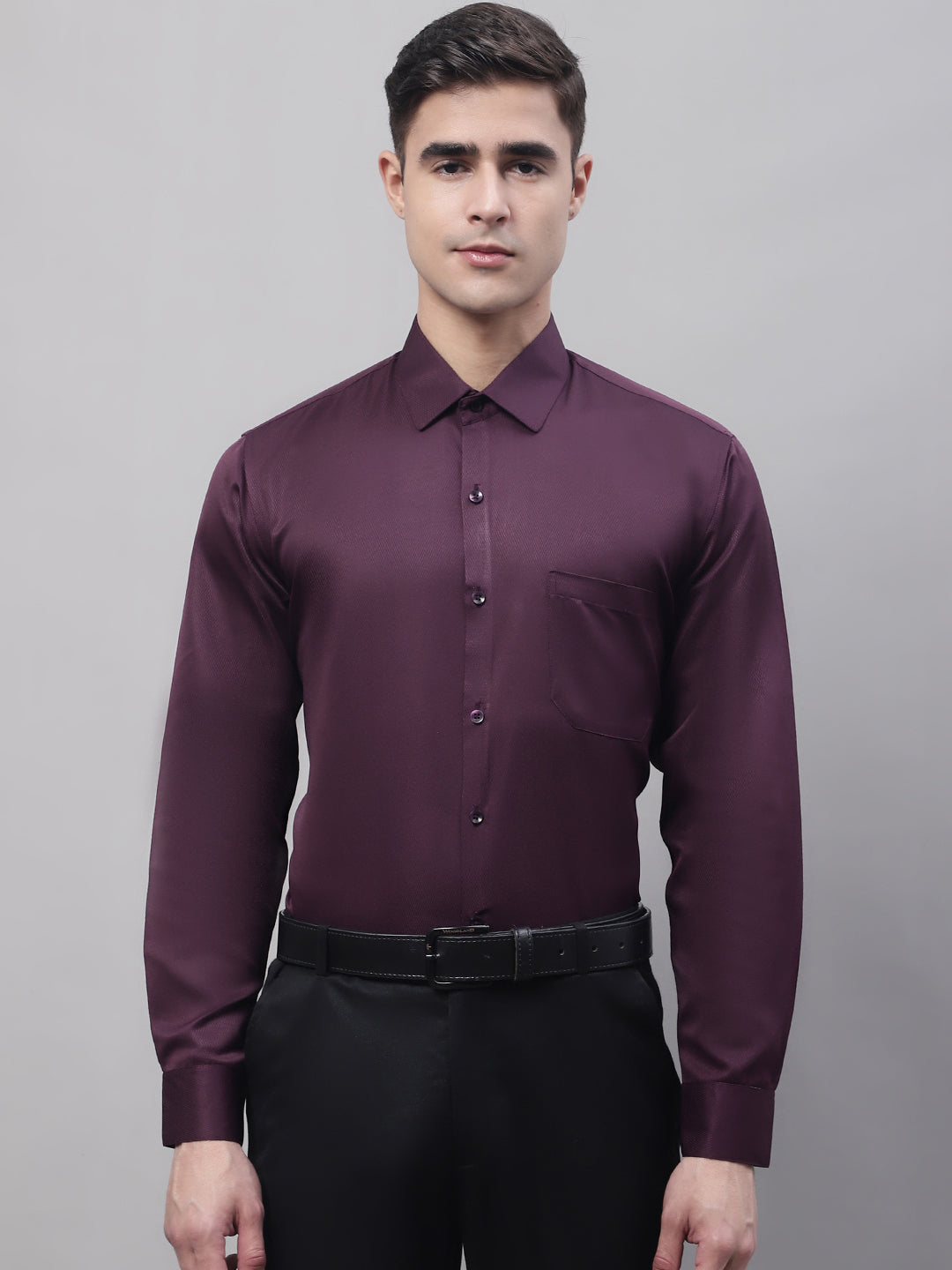 Men's Purple-Wine Dobby Textured Formal Shirt - Taantav