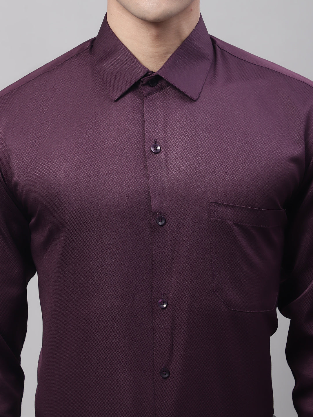 Men's Purple-Wine Dobby Textured Formal Shirt - Taantav