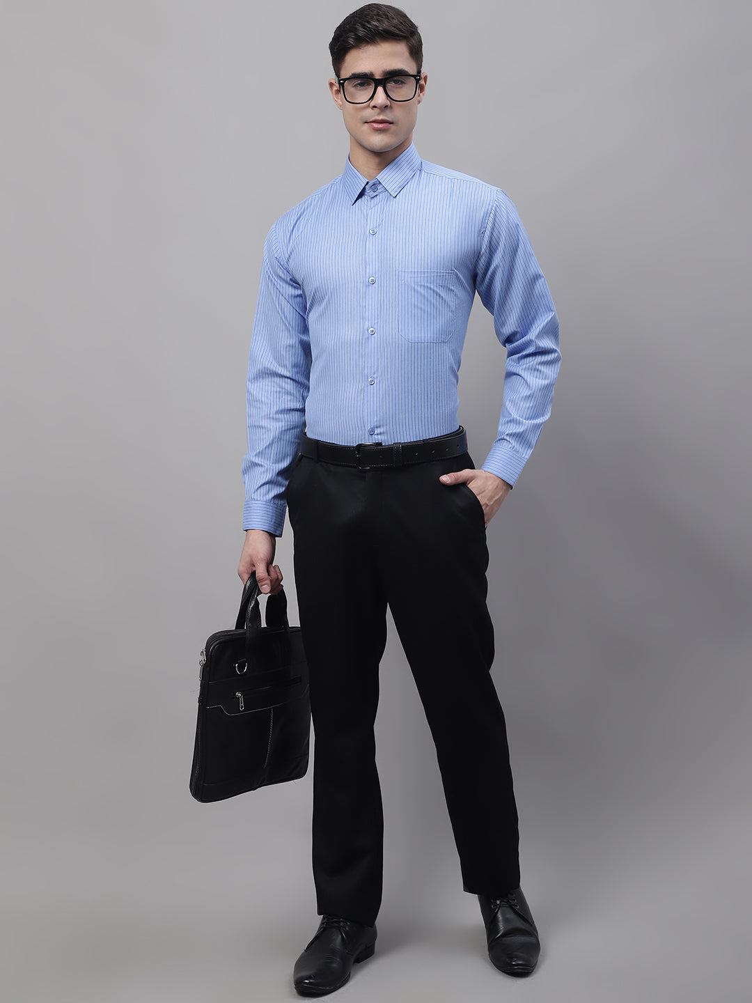 Men's Blue Vertical Striped Formal Shirt - Taantav