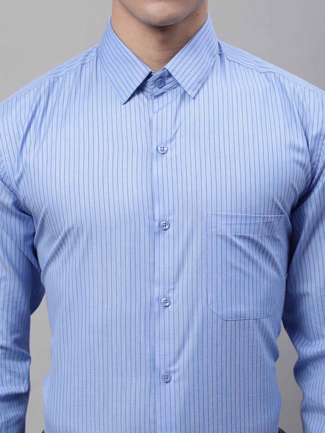 Men's Blue Vertical Striped Formal Shirt - Taantav