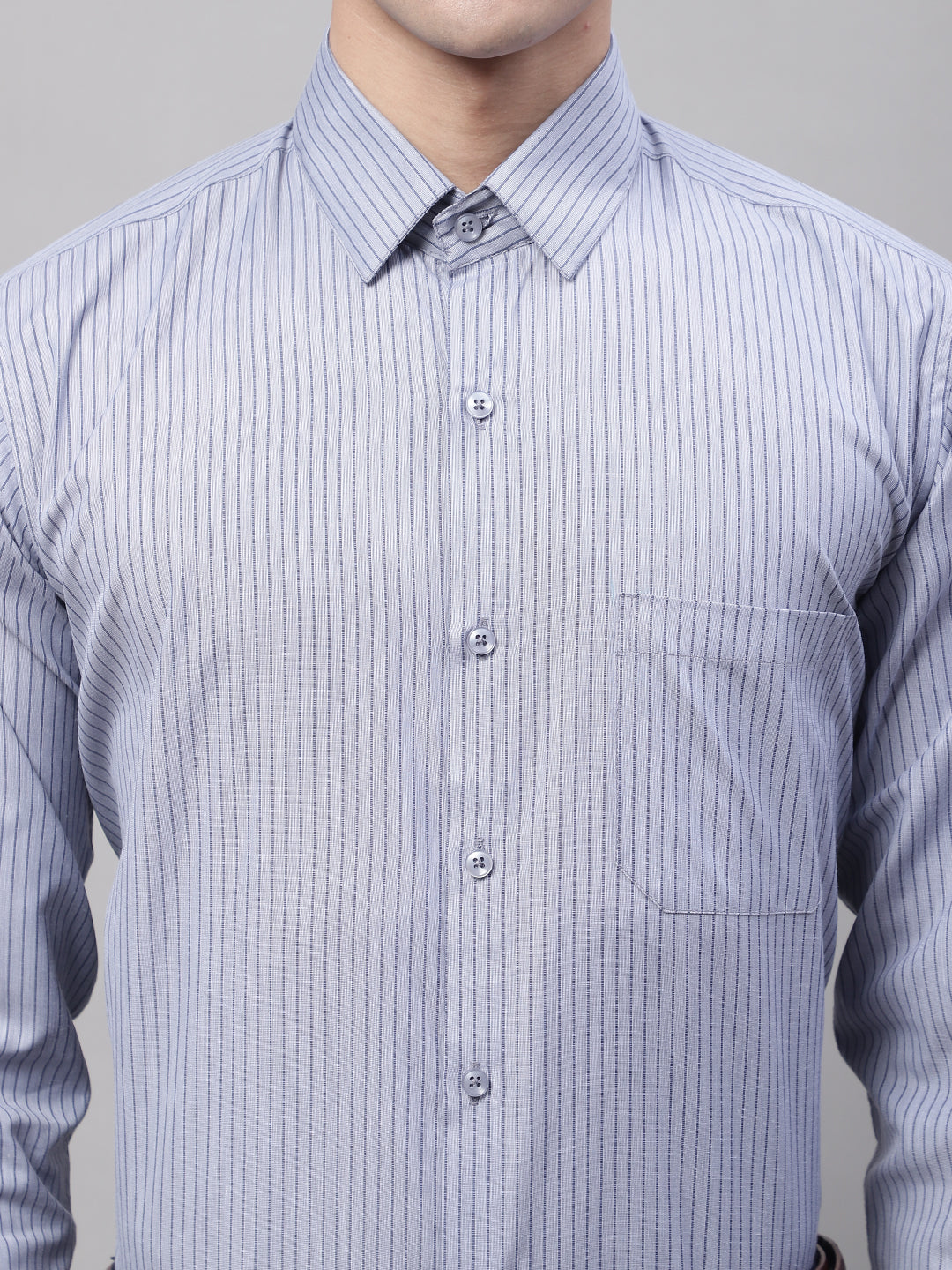 Men's Grey Vertical Striped Formal Shirt - Taantav