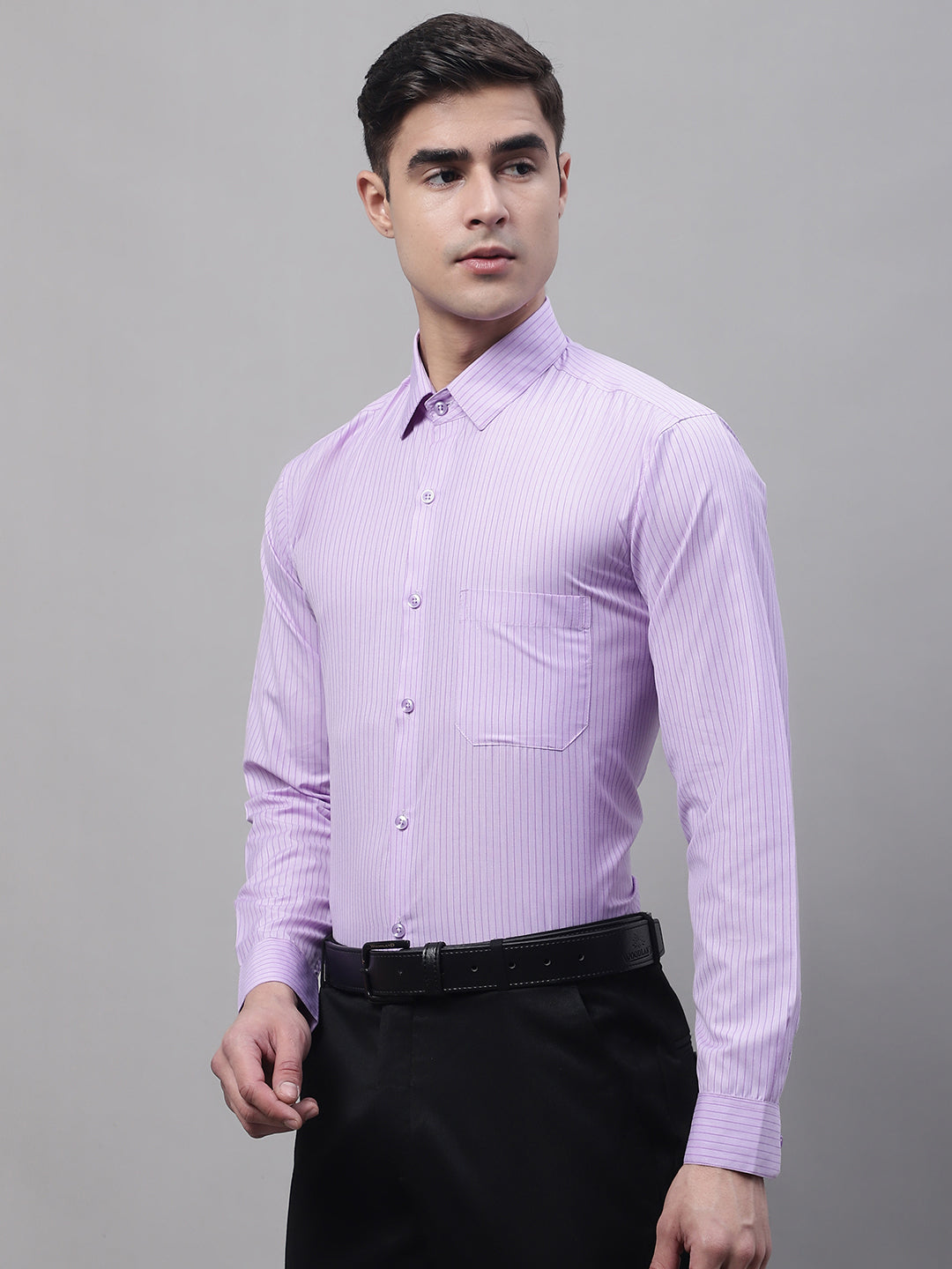 Men's Purple Vertical Striped Formal Shirt - Taantav