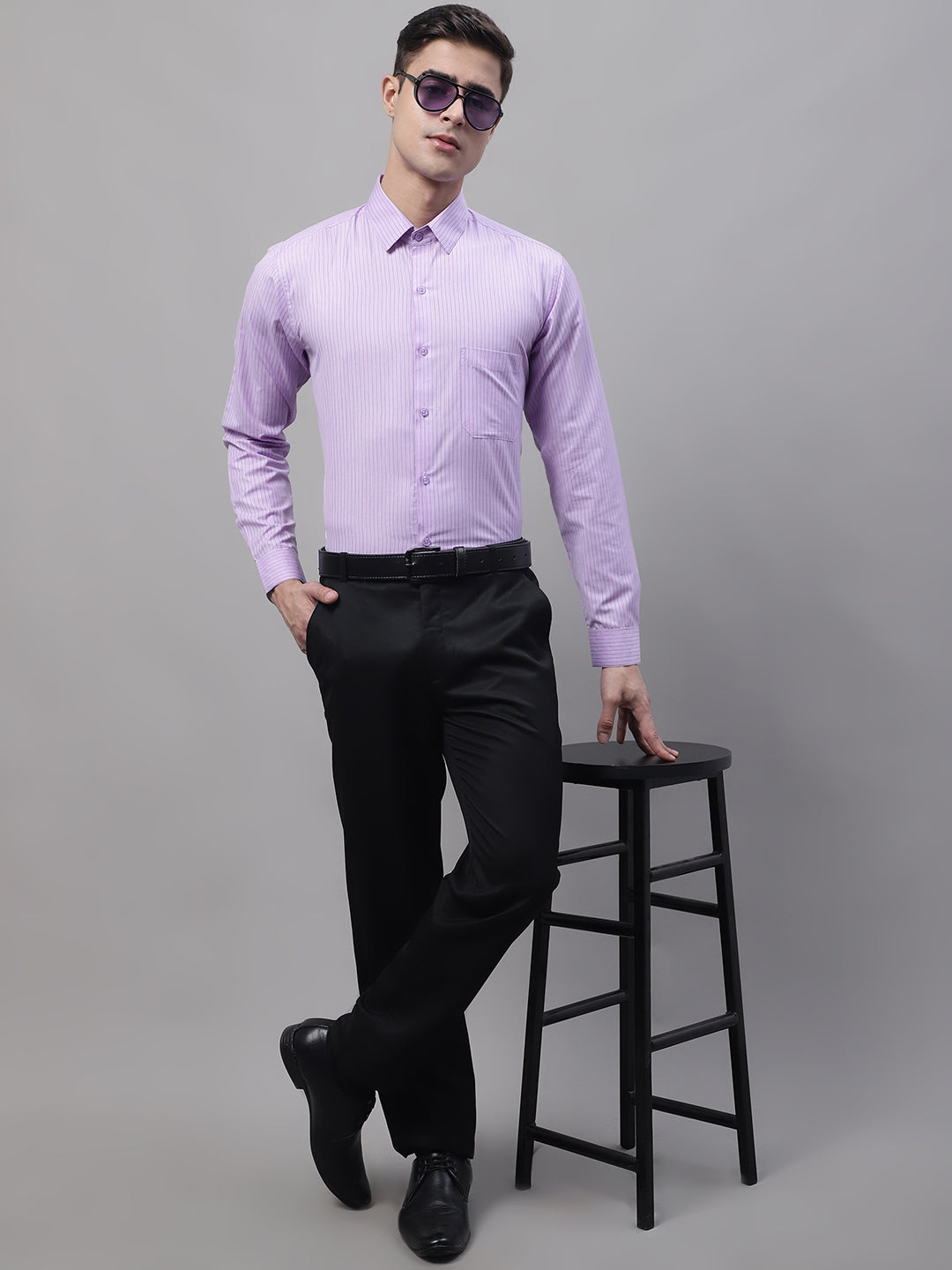 Men's Purple Vertical Striped Formal Shirt - Taantav