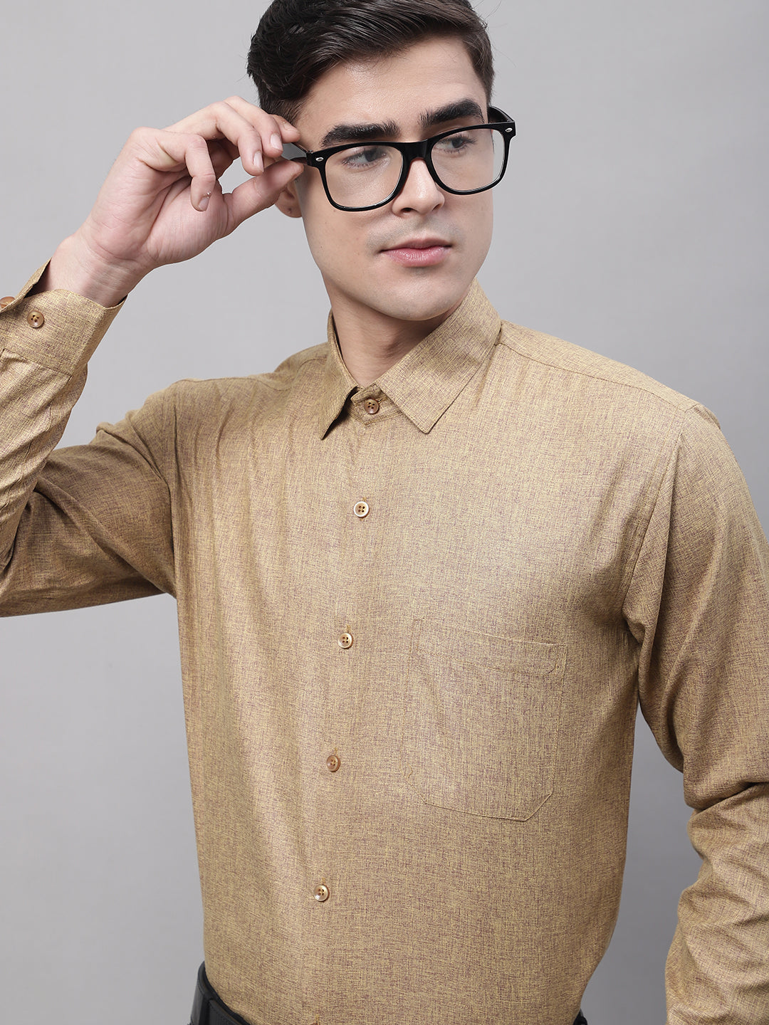 Men's Brown Cotton Solid Formal Shirt - Taantav