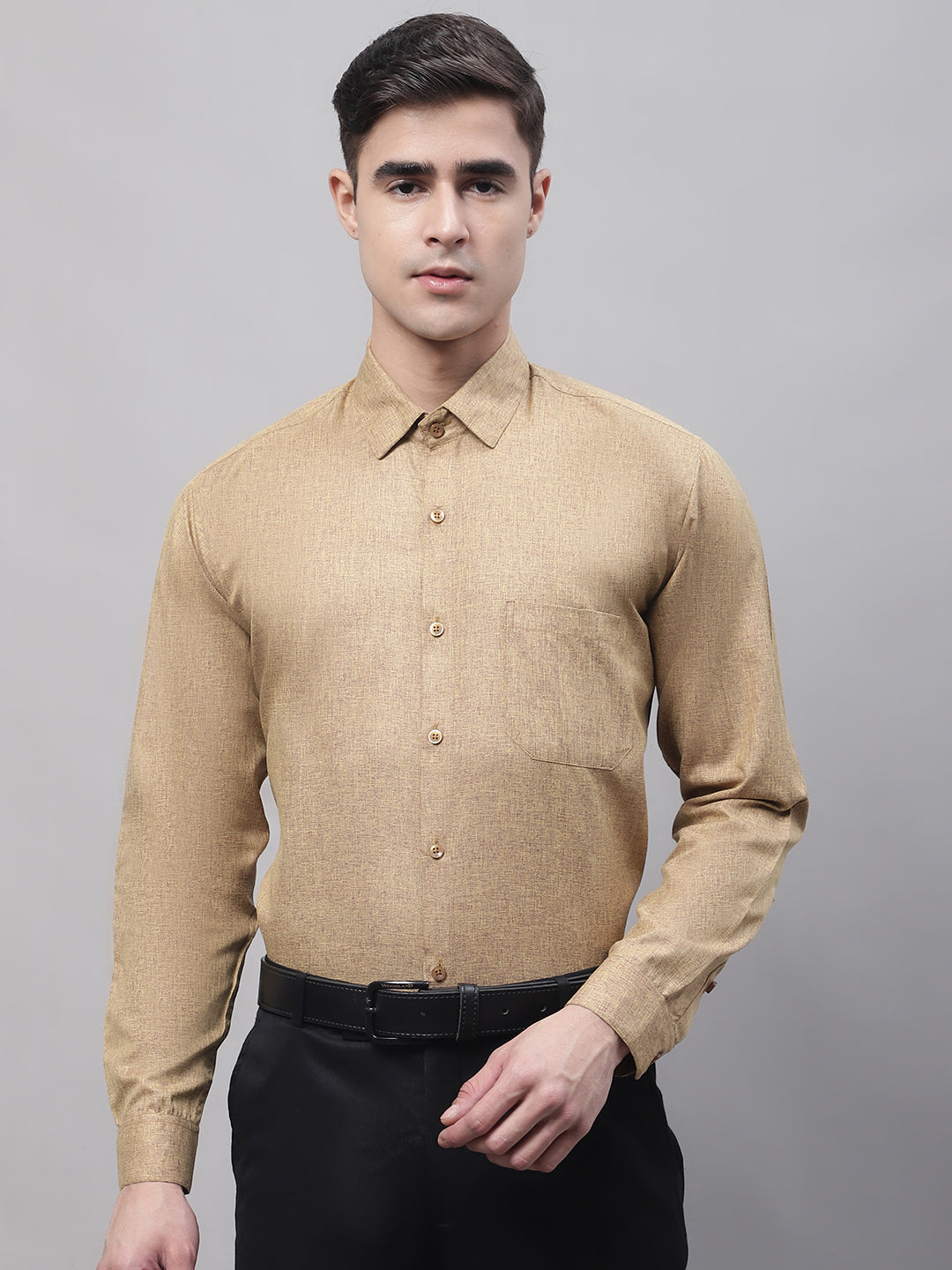 Men's Brown Cotton Solid Formal Shirt - Taantav