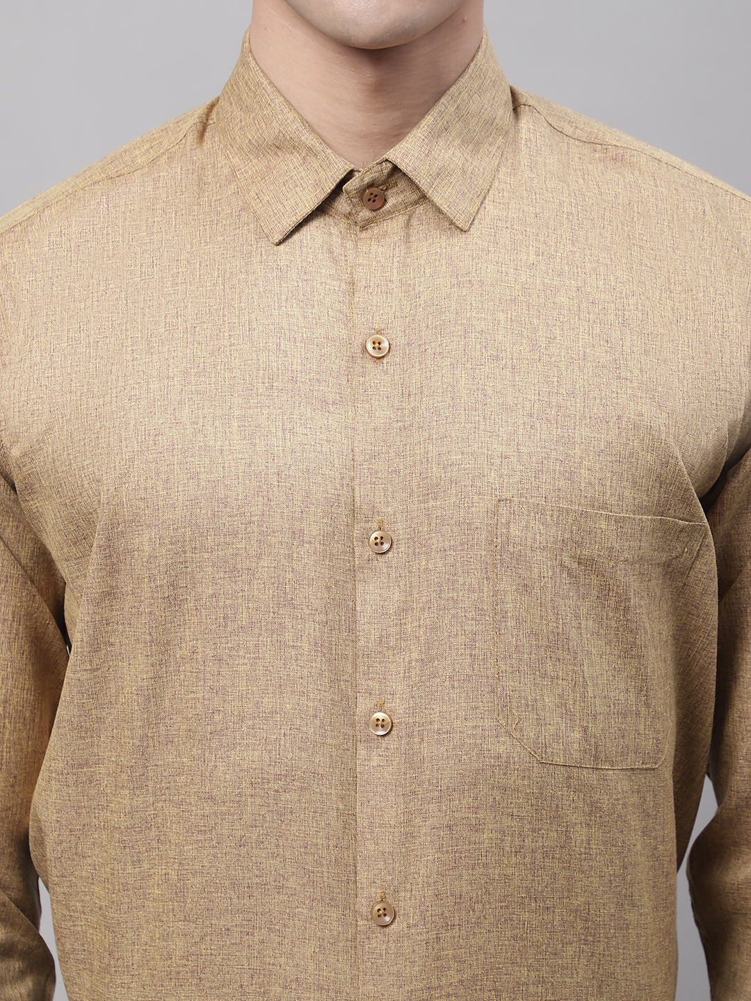 Men's Brown Cotton Solid Formal Shirt - Taantav