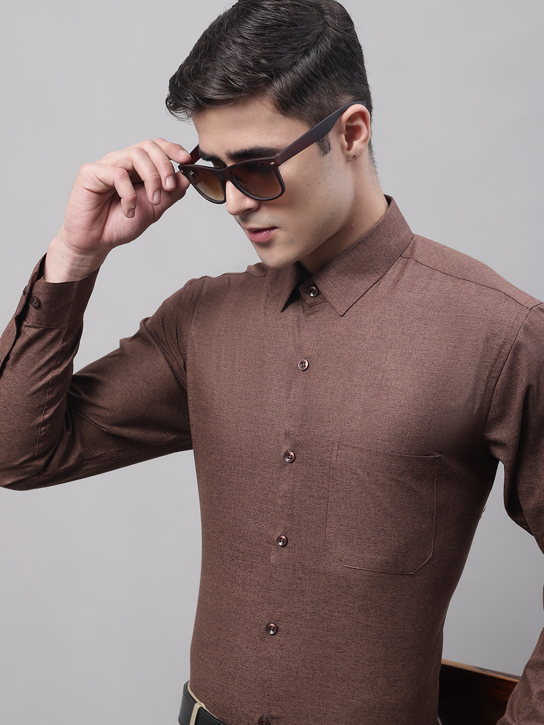 Men's Coffee Brown Cotton Solid Formal Shirt - Taantav