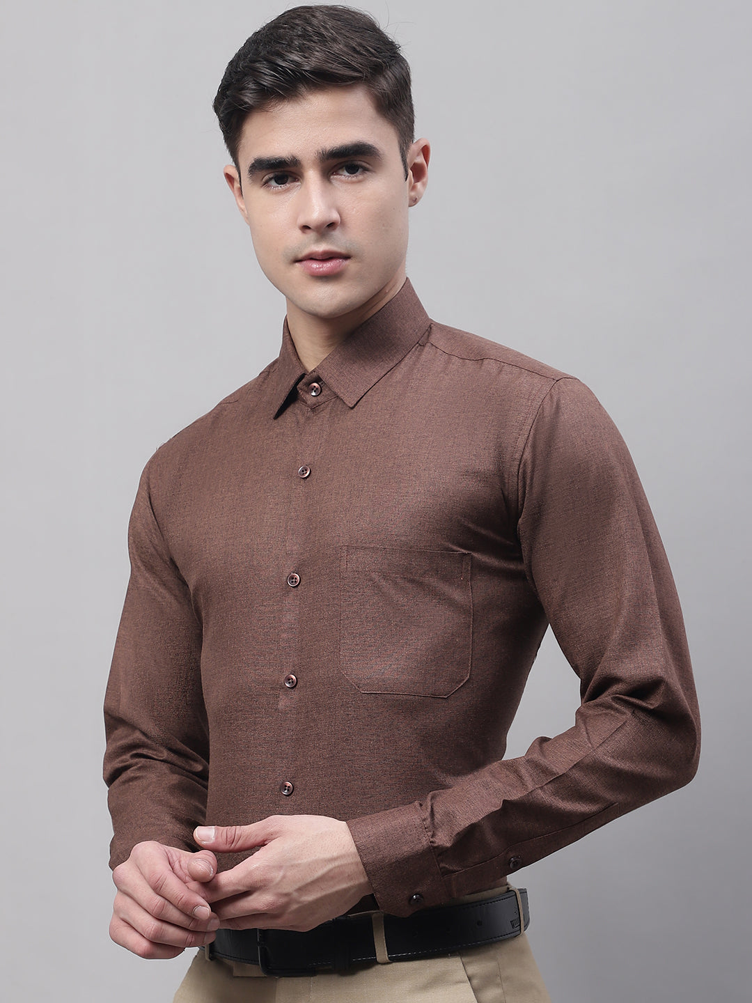 Men's Coffee Brown Cotton Solid Formal Shirt - Taantav