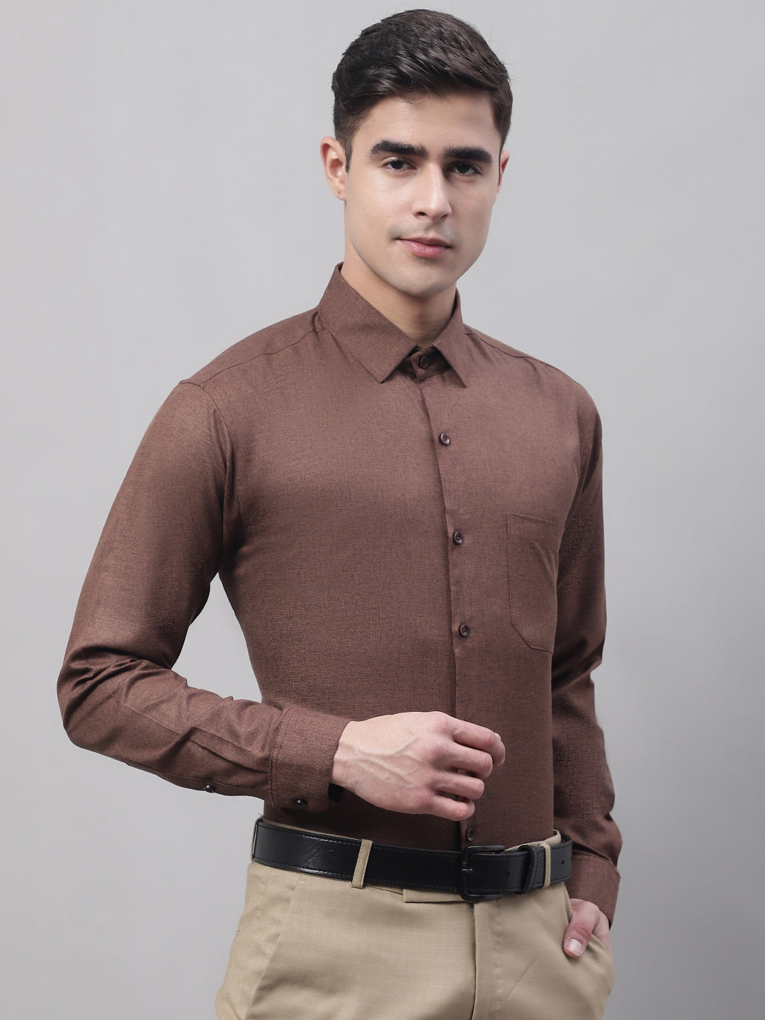 Men's Coffee Brown Cotton Solid Formal Shirt - Taantav