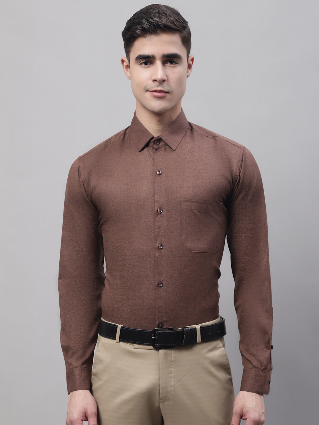 Men's Coffee Brown Cotton Solid Formal Shirt - Taantav