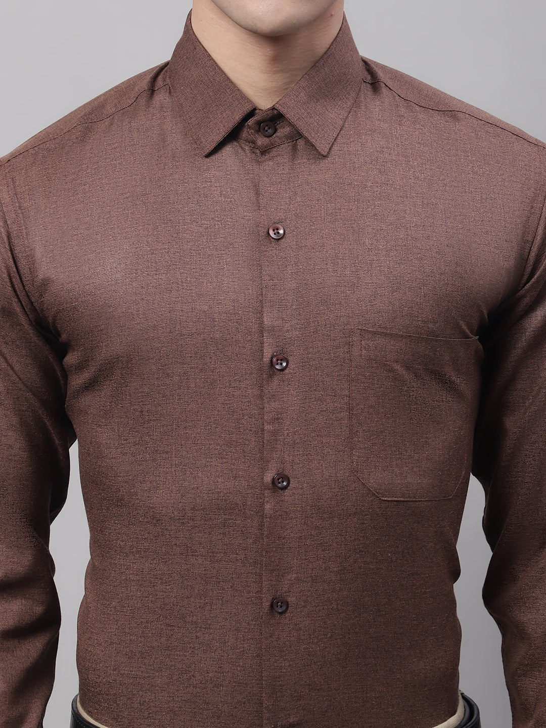 Men's Coffee Brown Cotton Solid Formal Shirt - Taantav