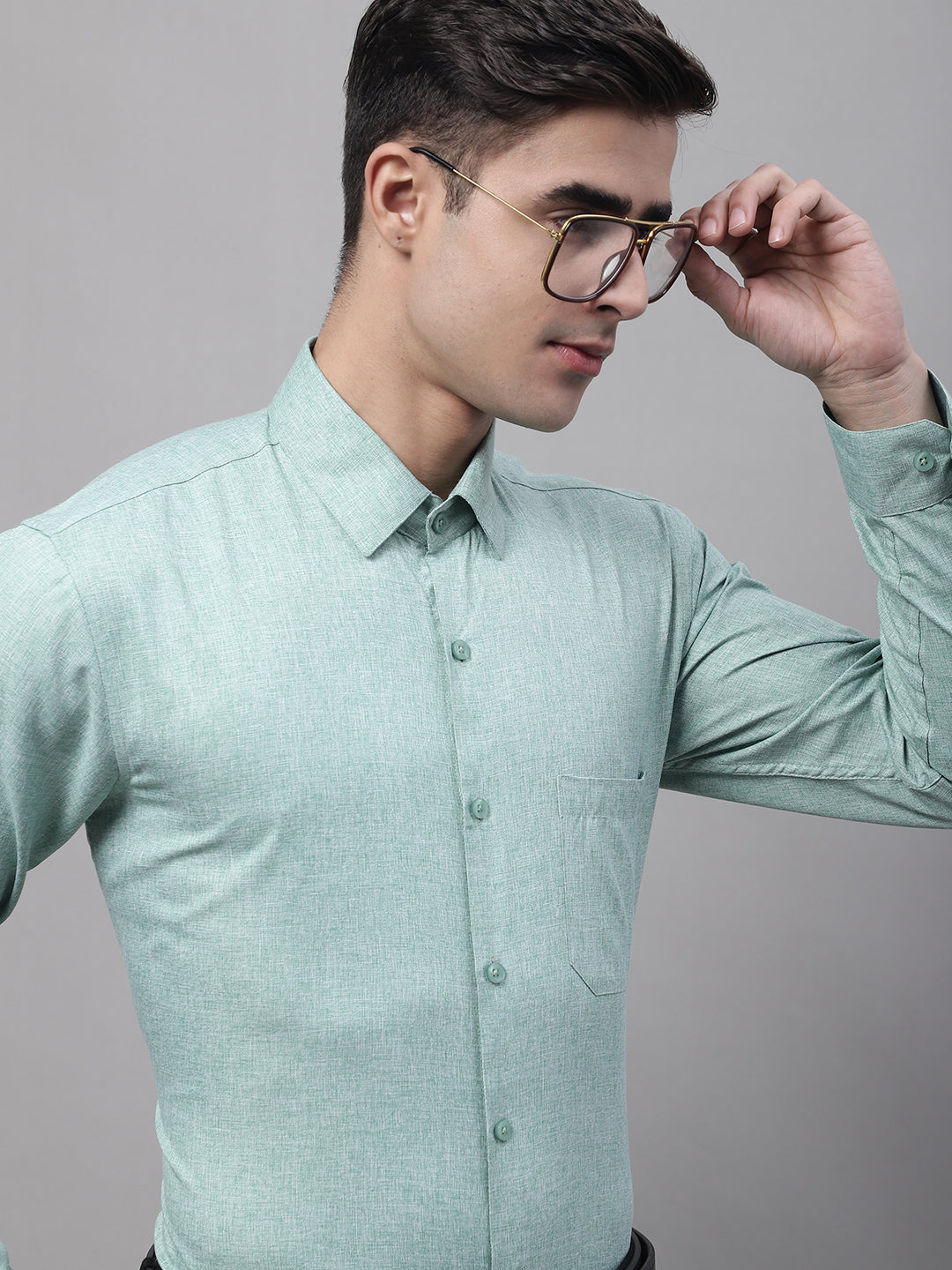 Men's Green Cotton Solid Formal Shirt - Taantav