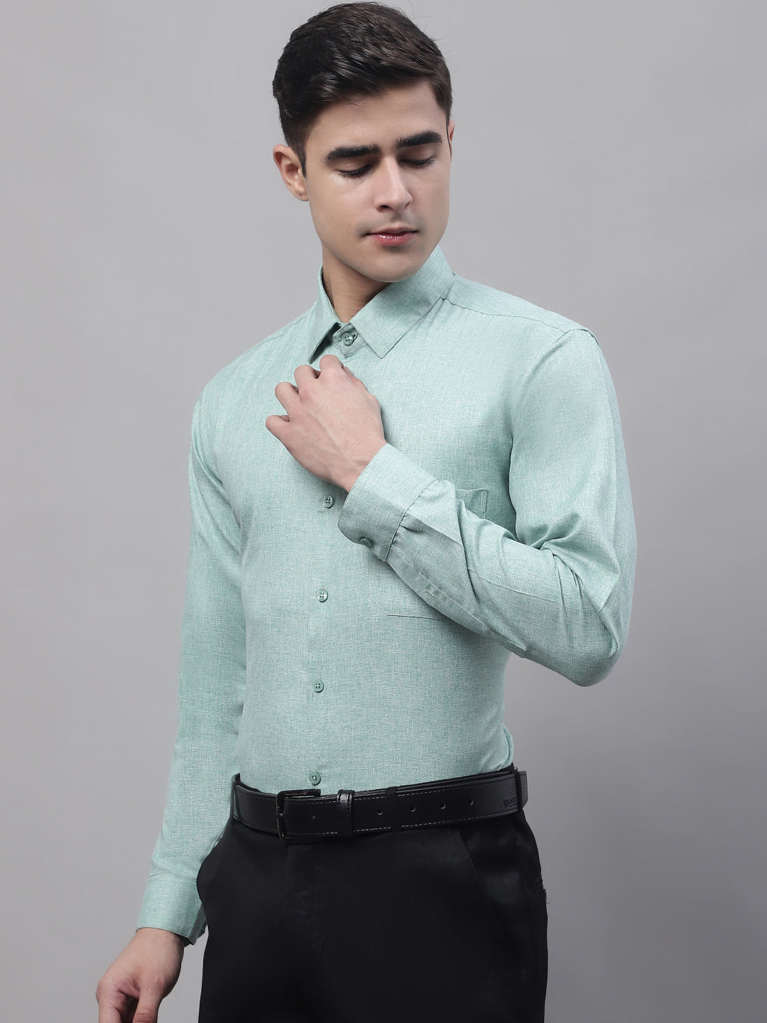 Men's Green Cotton Solid Formal Shirt - Taantav