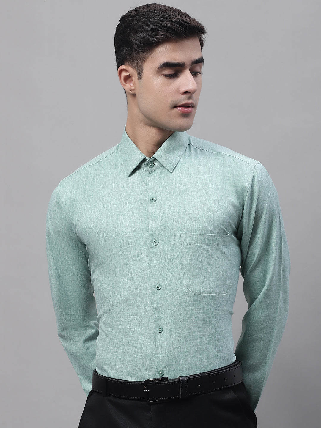 Men's Green Cotton Solid Formal Shirt - Taantav