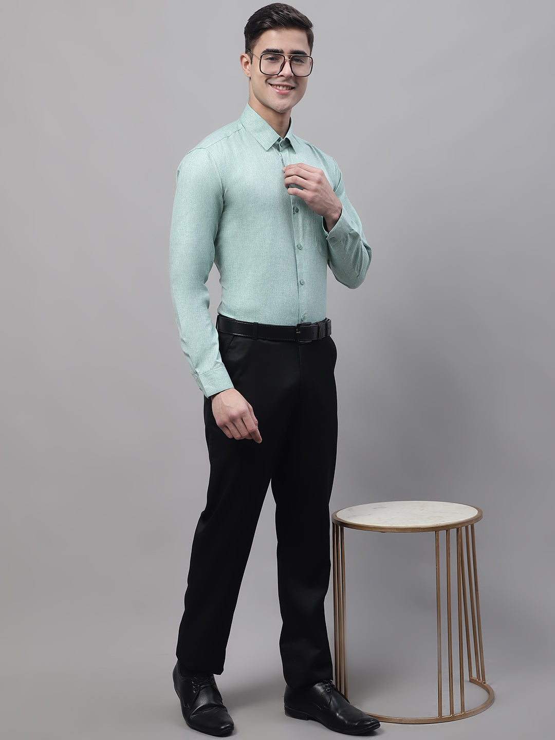 Men's Green Cotton Solid Formal Shirt - Taantav