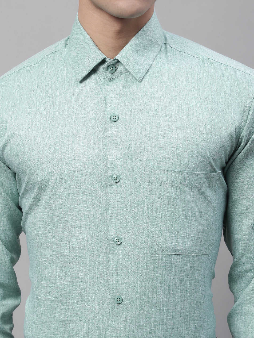 Men's Green Cotton Solid Formal Shirt - Taantav