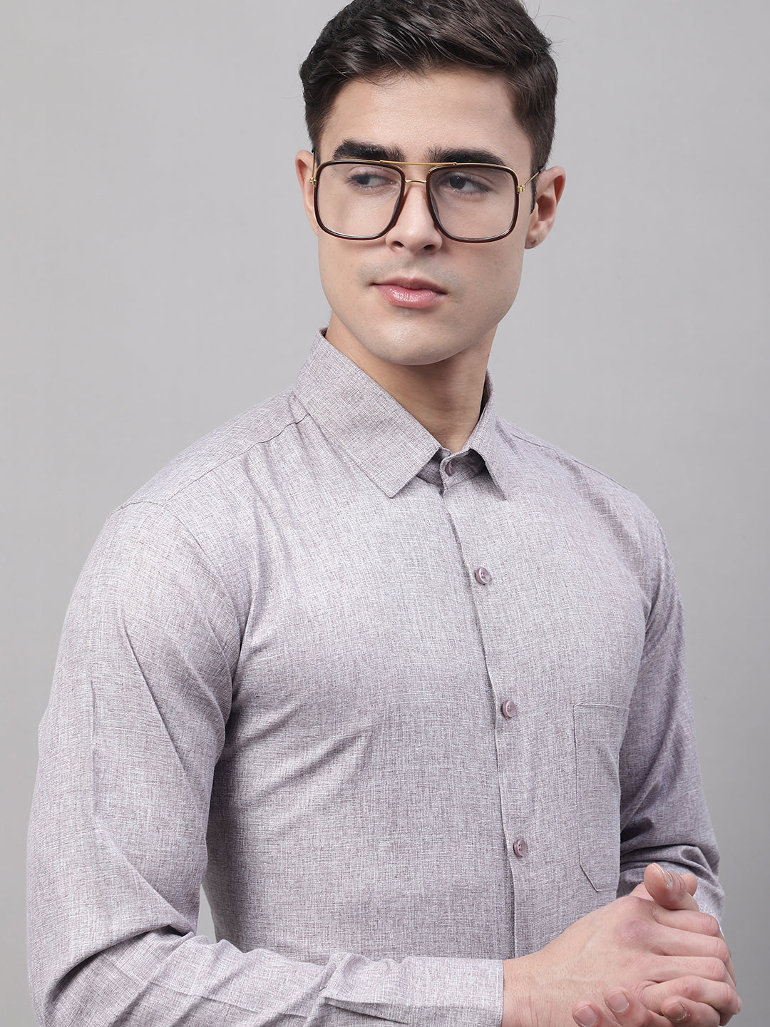 Men's Grey Cotton Solid Formal Shirt - Taantav