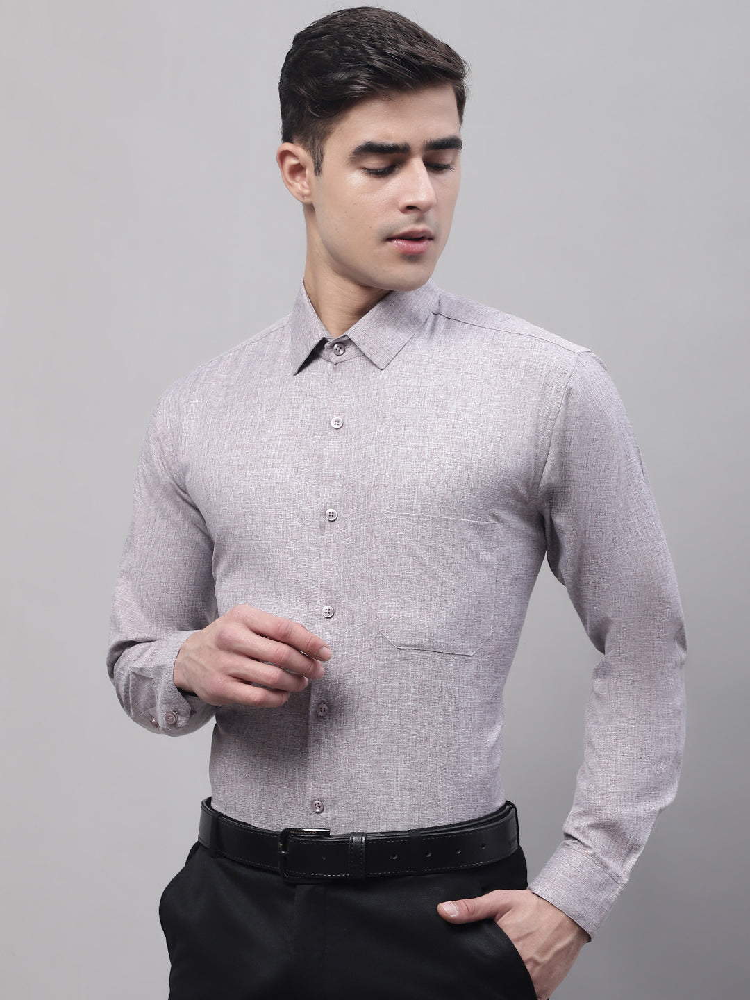 Men's Grey Cotton Solid Formal Shirt - Taantav