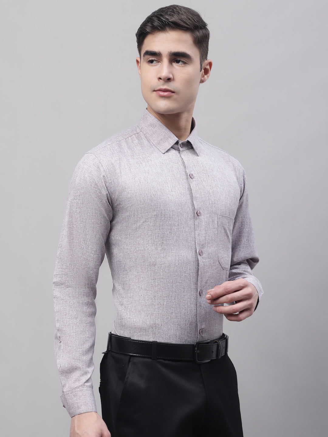 Men's Grey Cotton Solid Formal Shirt - Taantav