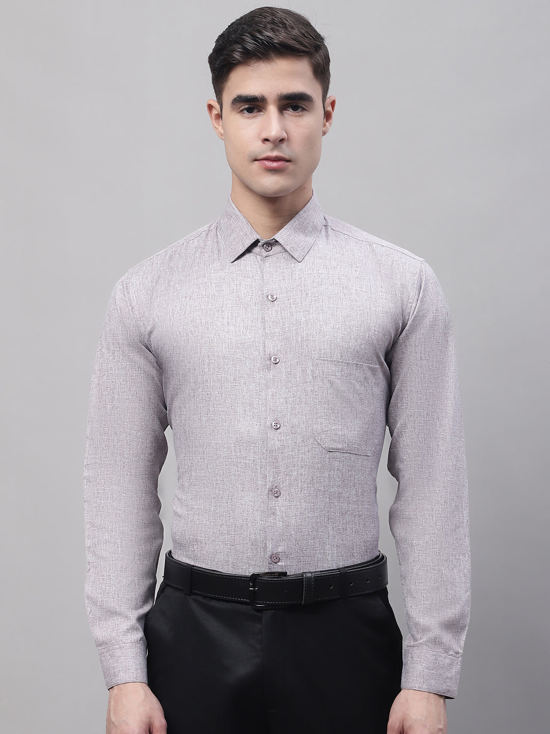 Men's Grey Cotton Solid Formal Shirt - Taantav