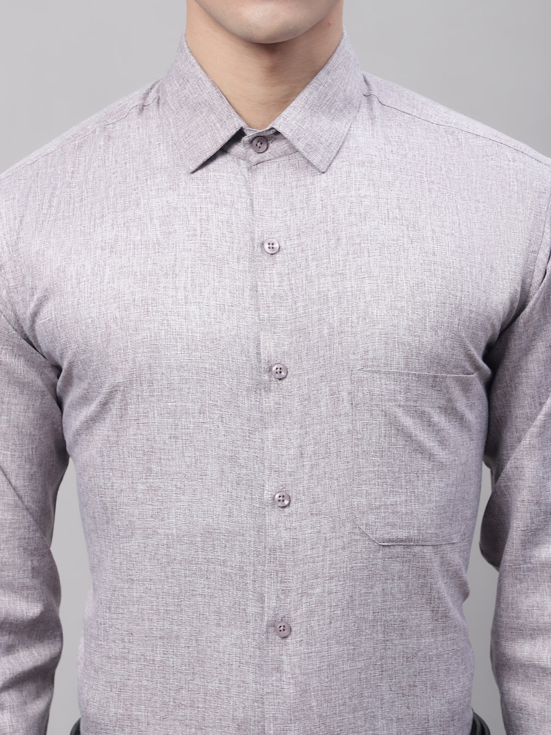 Men's Grey Cotton Solid Formal Shirt - Taantav