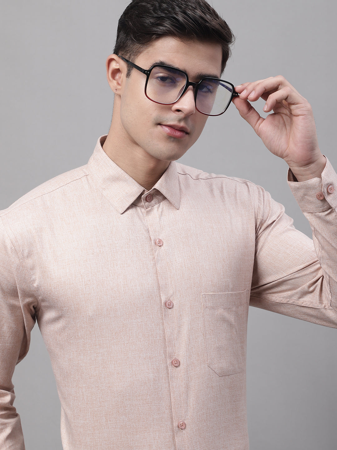 Men's Light-Brown Cotton Solid Formal Shirt - Taantav