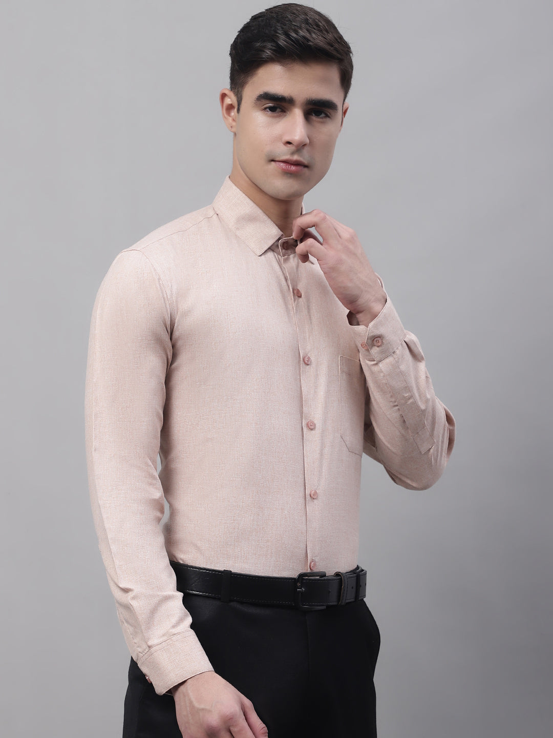 Men's Light-Brown Cotton Solid Formal Shirt - Taantav