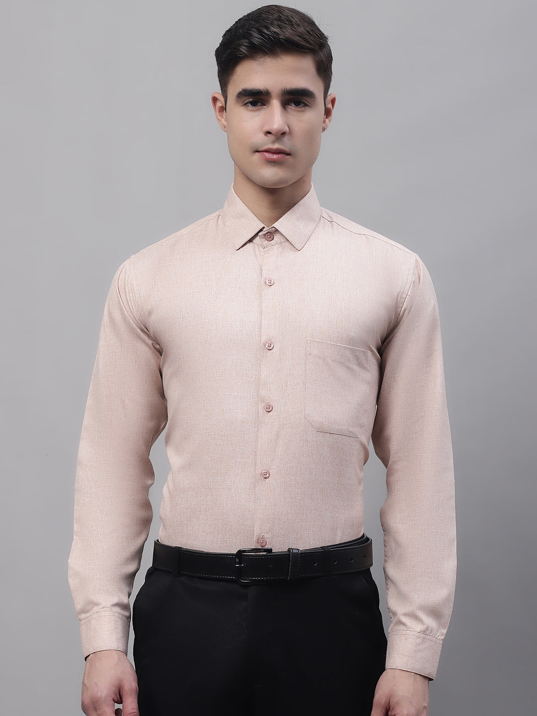 Men's Light-Brown Cotton Solid Formal Shirt - Taantav