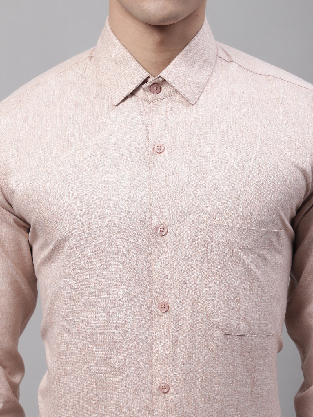 Men's Light-Brown Cotton Solid Formal Shirt - Taantav