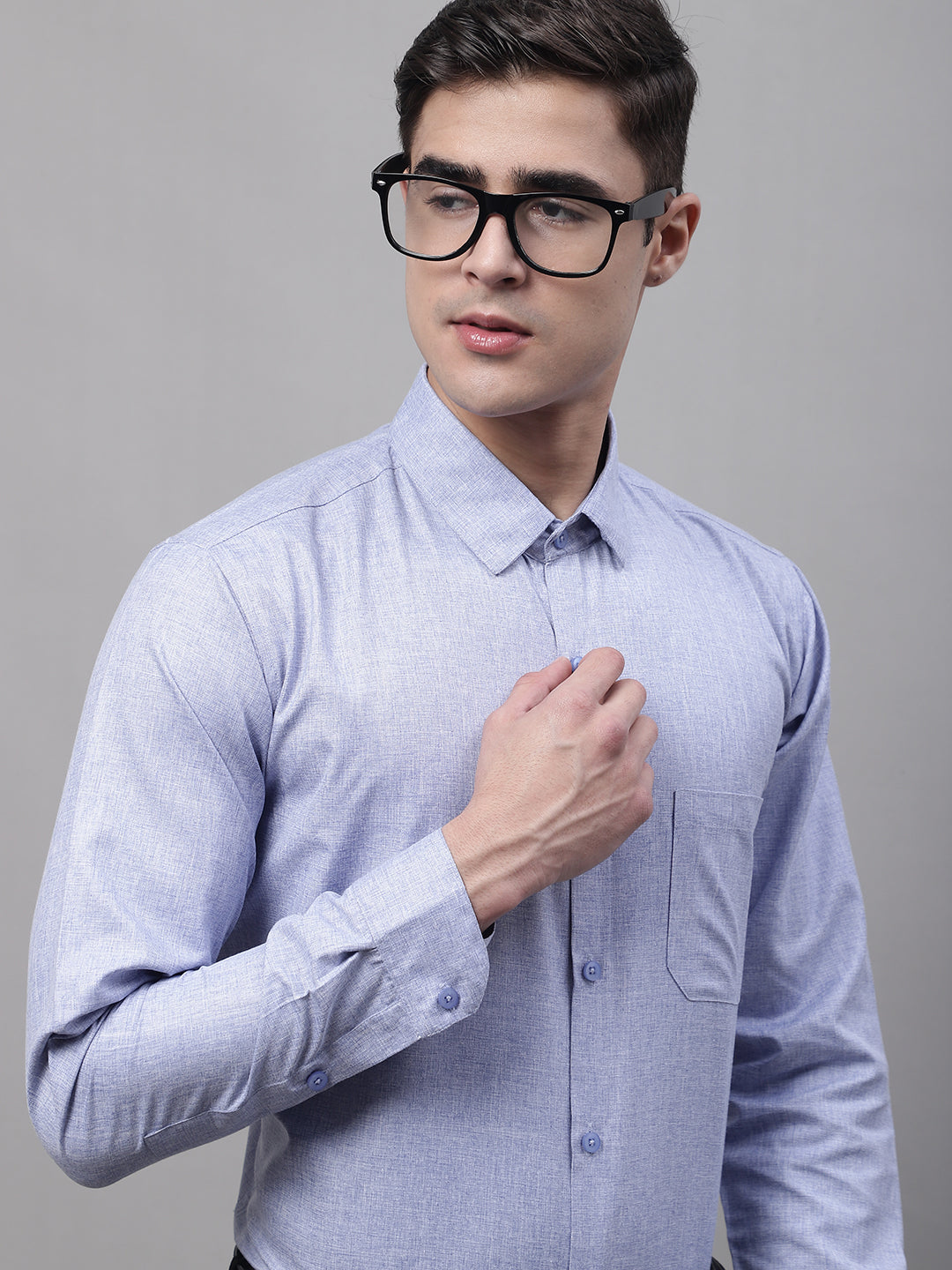 Men's Light-Grey Cotton Solid Formal Shirt - Taantav