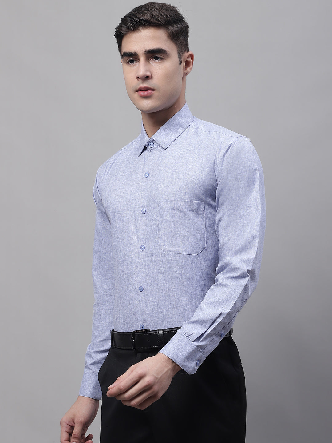 Men's Light-Grey Cotton Solid Formal Shirt - Taantav