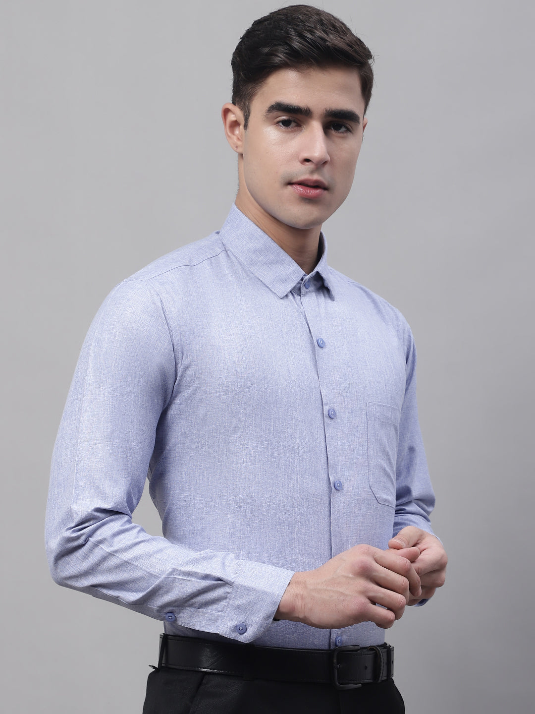 Men's Light-Grey Cotton Solid Formal Shirt - Taantav