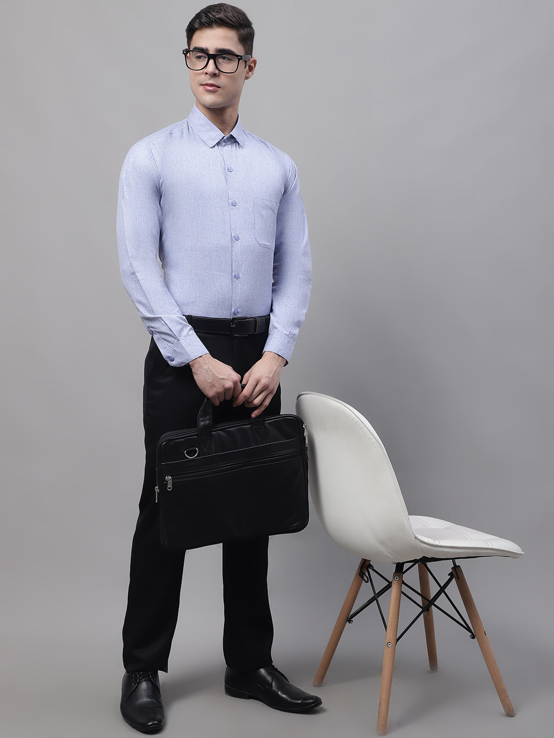 Men's Light-Grey Cotton Solid Formal Shirt - Taantav