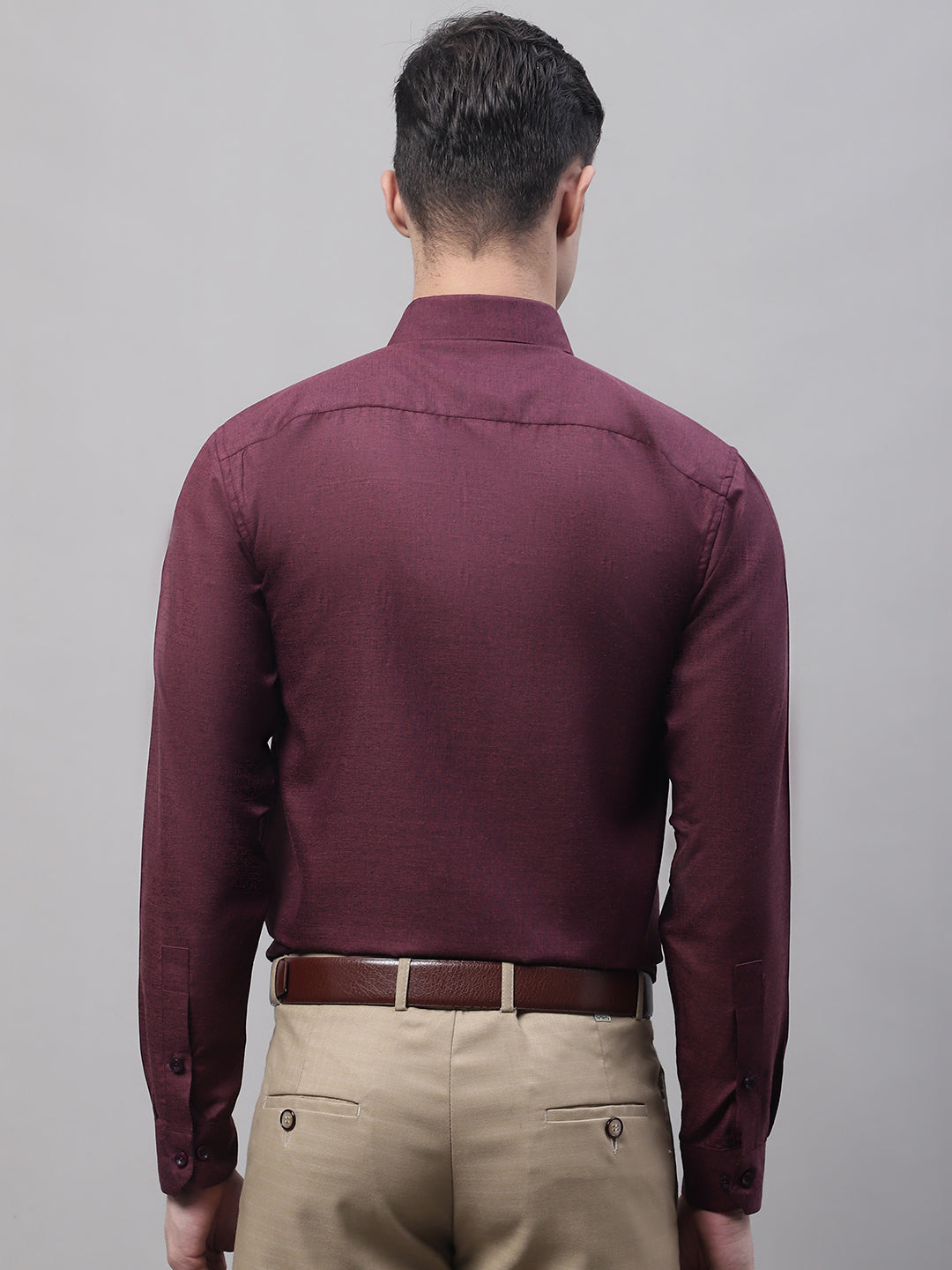 Men's Maroon Cotton Solid Formal Shirt - Taantav