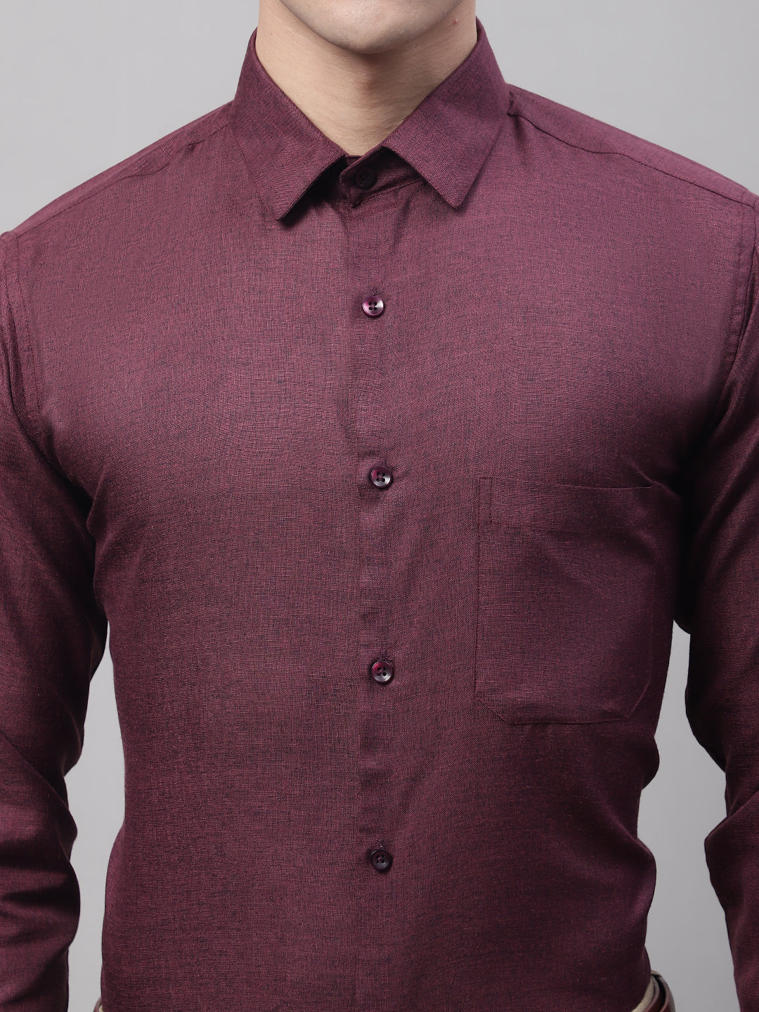 Men's Maroon Cotton Solid Formal Shirt - Taantav