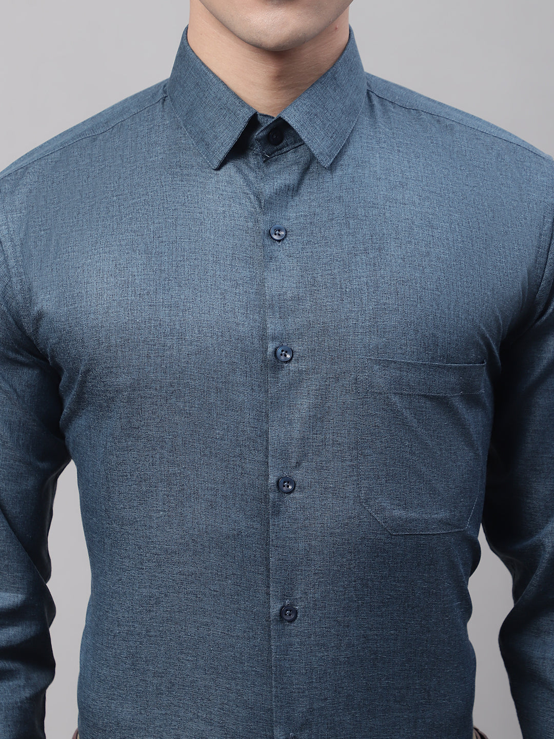 Men's Teal Blue Cotton Solid Formal Shirt - Taantav