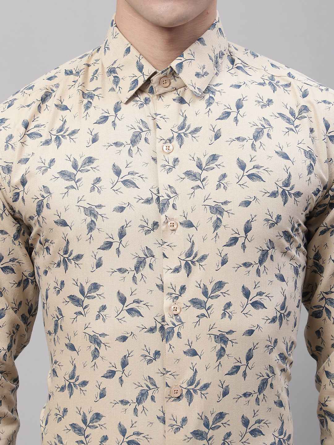 Men's Beige Regular Fit Printed Pure Cotton Formal Shirt - Taantav