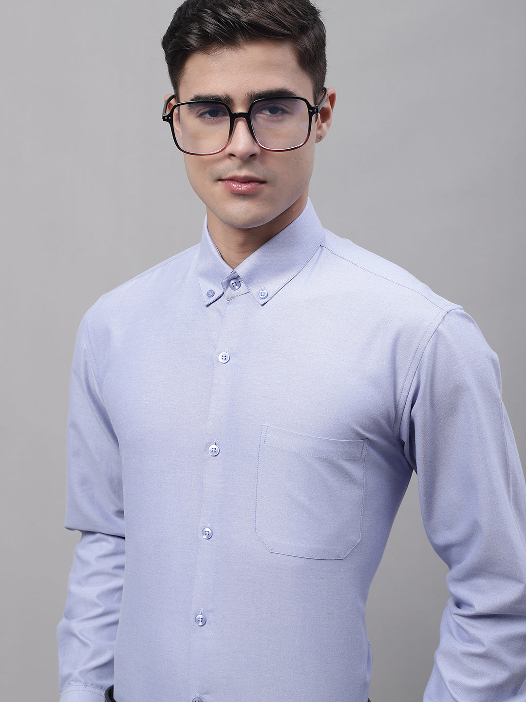 Men's Blue Cotton Solid Formal Shirt - Taantav