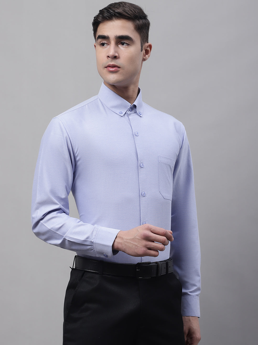 Men's Blue Cotton Solid Formal Shirt - Taantav