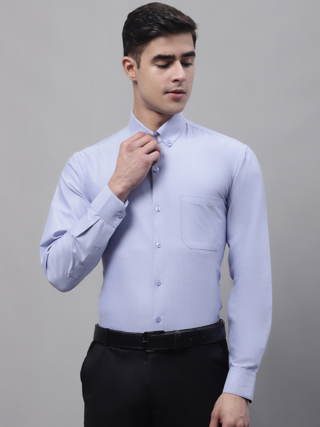 Men's Blue Cotton Solid Formal Shirt - Taantav