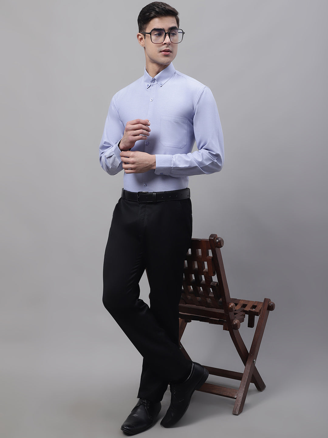 Men's Blue Cotton Solid Formal Shirt - Taantav