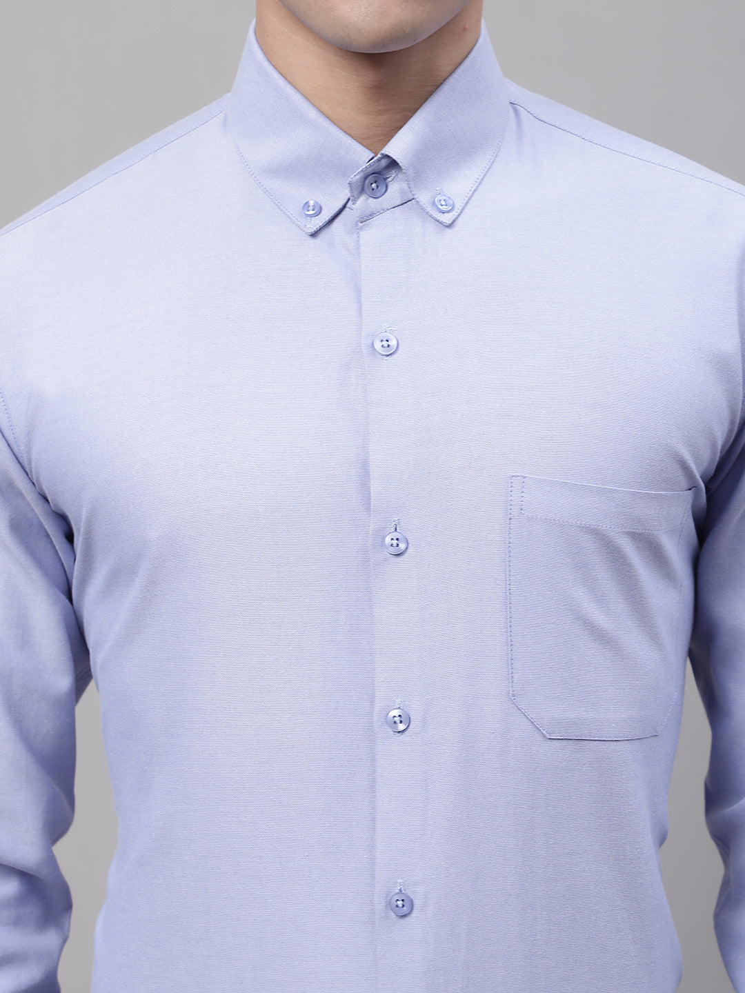 Men's Blue Cotton Solid Formal Shirt - Taantav