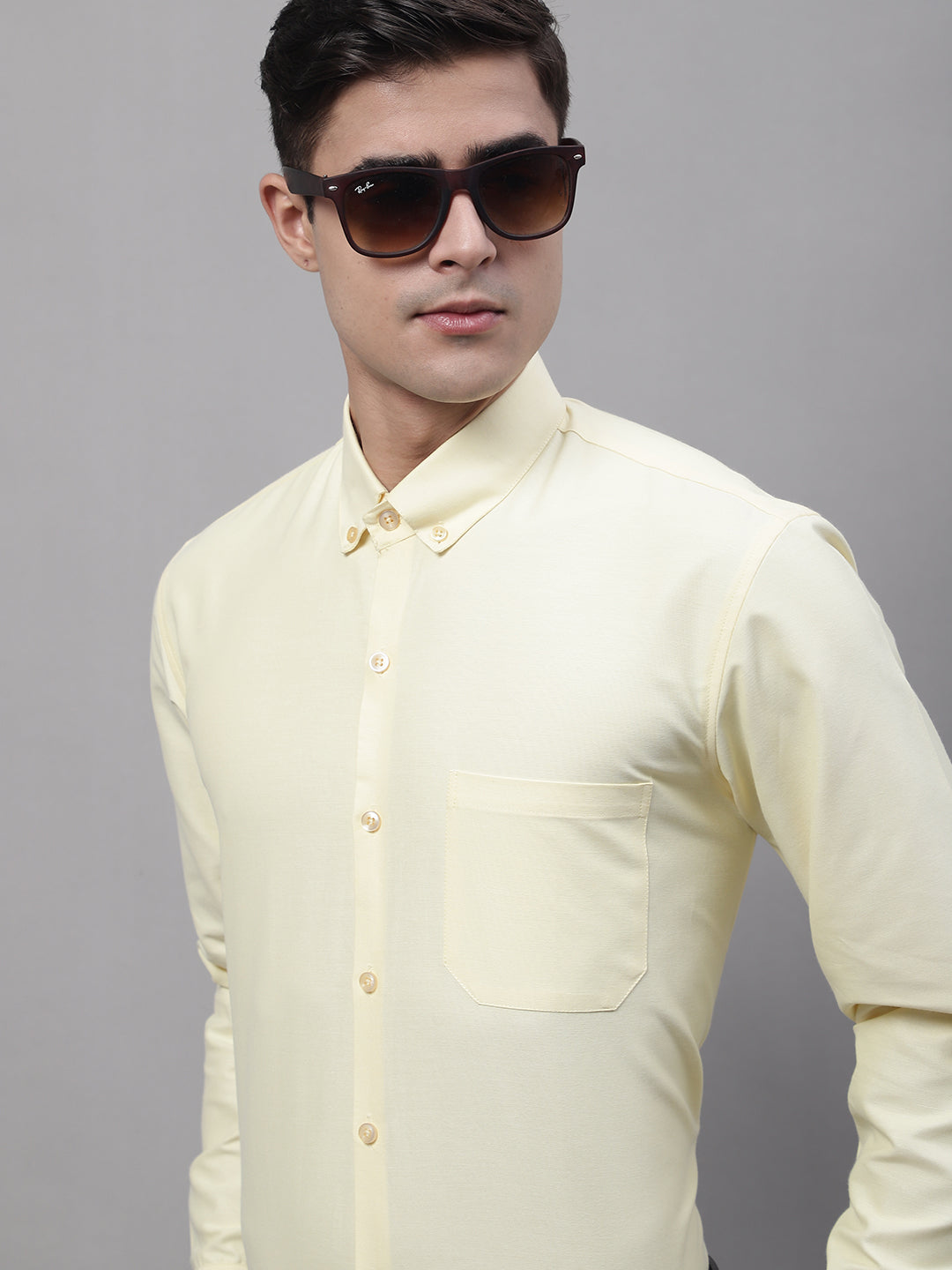 Men's Lemon Cotton Solid Formal Shirt - Taantav