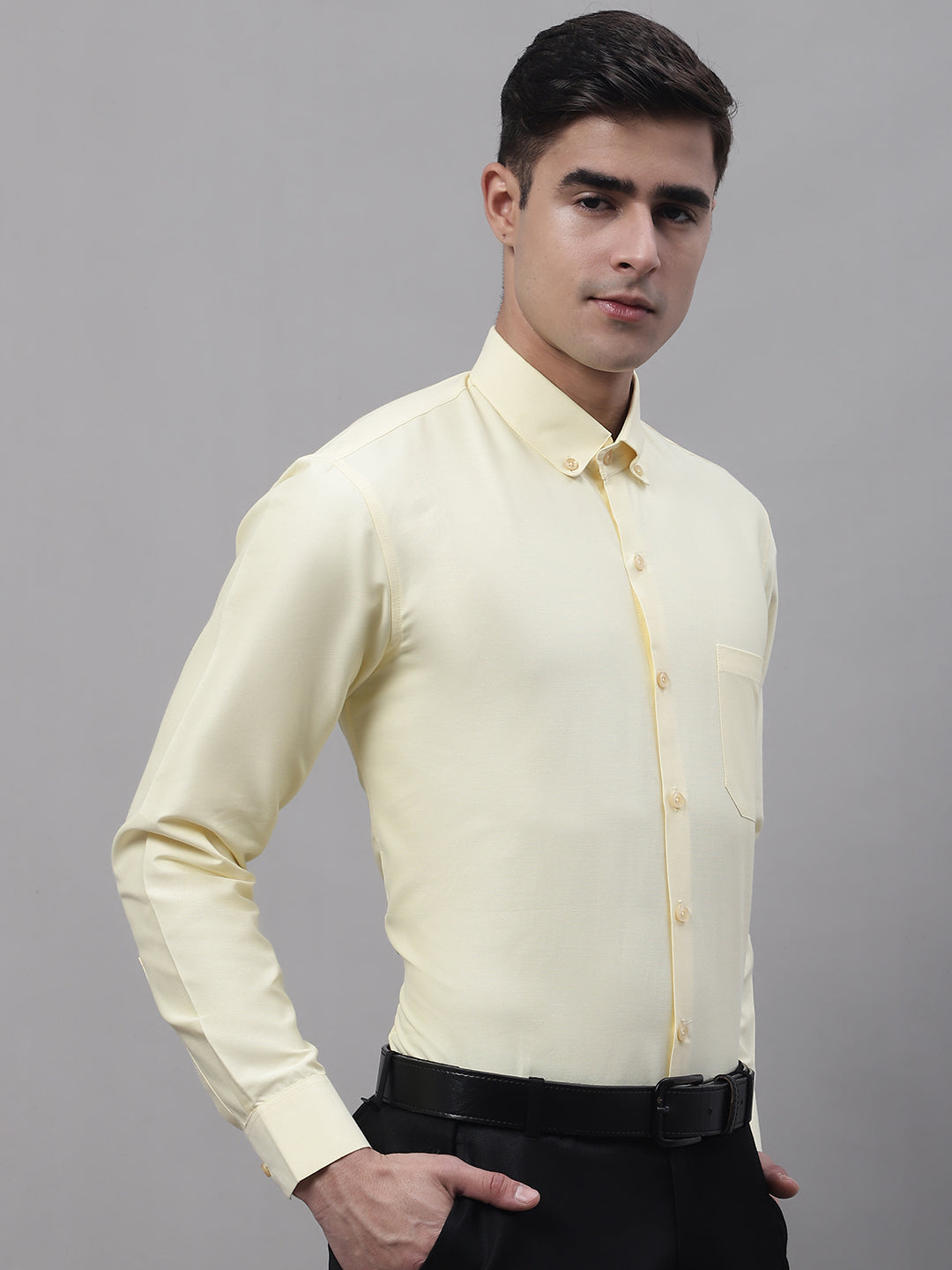 Men's Lemon Cotton Solid Formal Shirt - Taantav