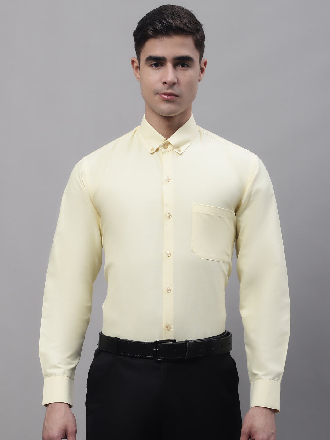 Men's Lemon Cotton Solid Formal Shirt - Taantav