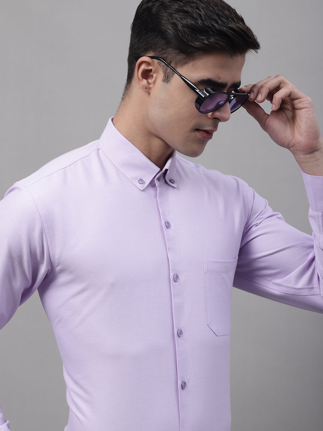 Men's Light Purple Cotton Solid Formal Shirt - Taantav