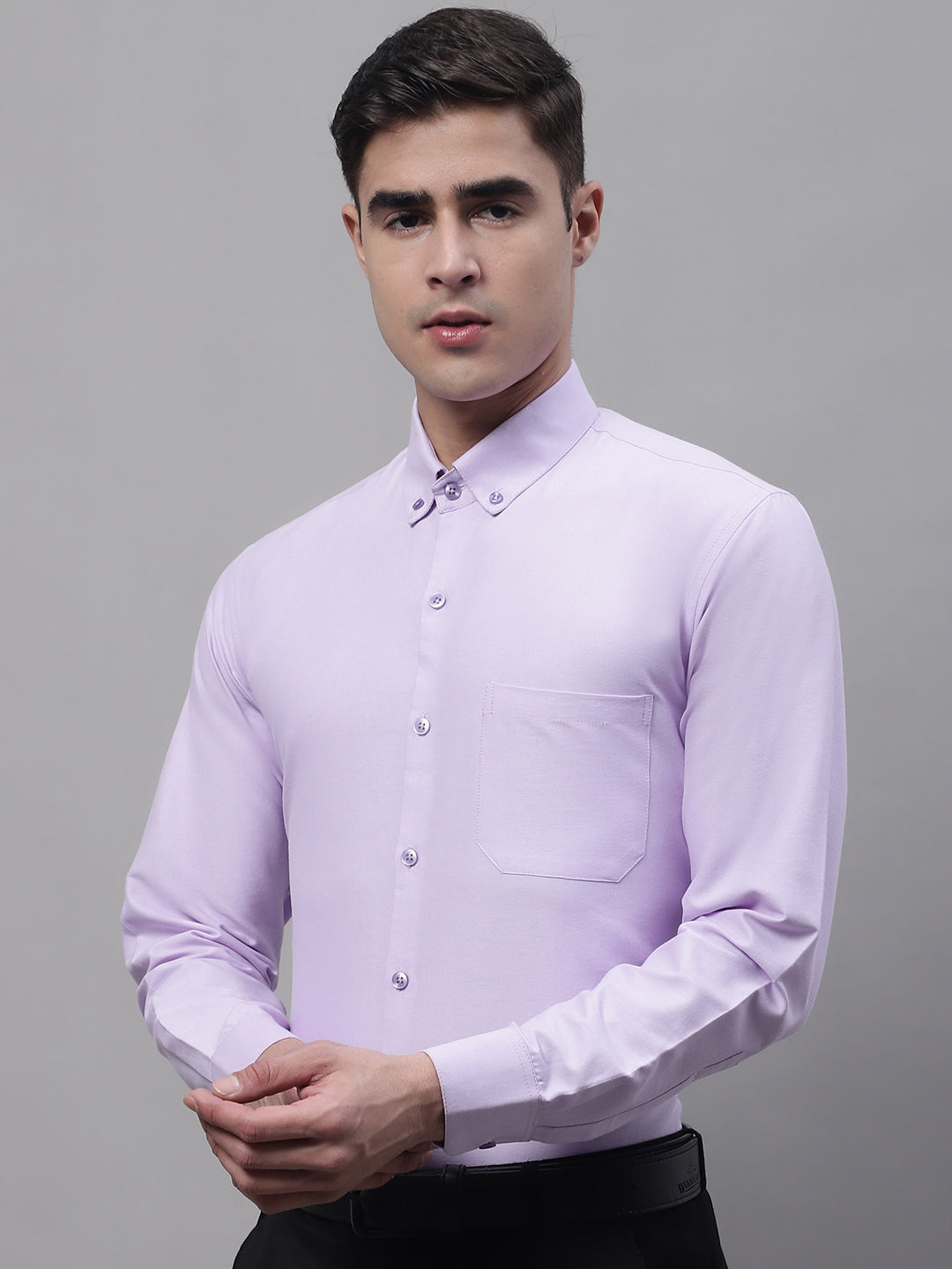 Men's Light Purple Cotton Solid Formal Shirt - Taantav