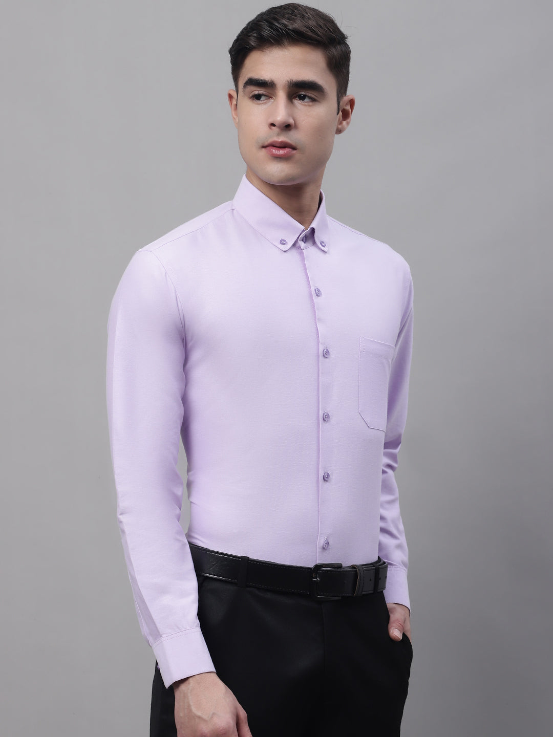 Men's Light Purple Cotton Solid Formal Shirt - Taantav