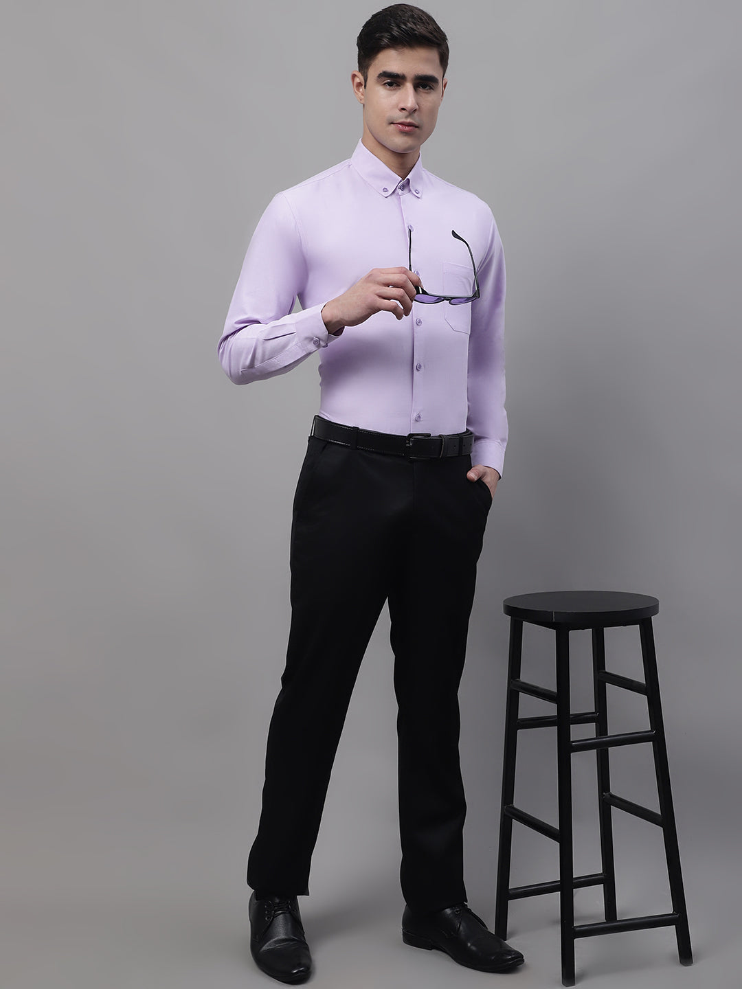 Men's Light Purple Cotton Solid Formal Shirt - Taantav