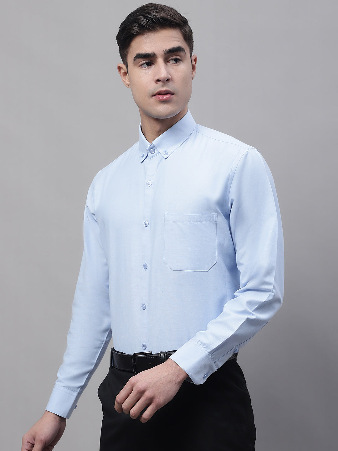 Men's Sky Blue Cotton Solid Formal Shirt - Taantav